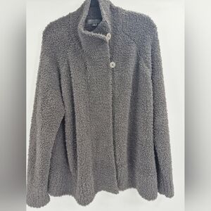 Barefoot Dreams QVC comfy button sweatshirt Cozy Chic Charcoal Teddy Jacket 2X